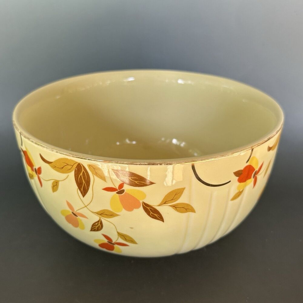 VTG Hall Jewel Tea Autumn Leaf Mary Dunbar 9” Big Mixing Bowl Farmhouse MCM